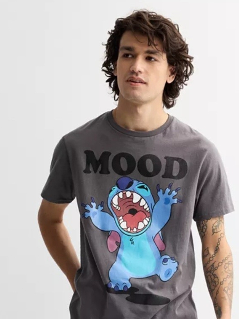DISNEY Stitch Mood Graphic Tee - Charcoal Gray